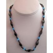 Light Blue Cat's Eye Opal Twist Hematite Beads Stone Necklace 18inch
